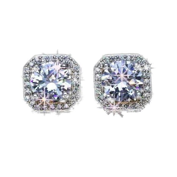 NEW 925 Silver Round Diamond Halo Stud Earrings - Picture 10 of 10